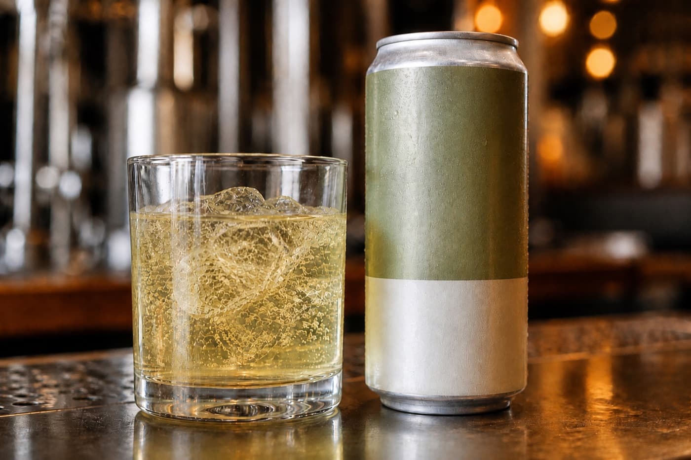 A THC seltzer poured over ice