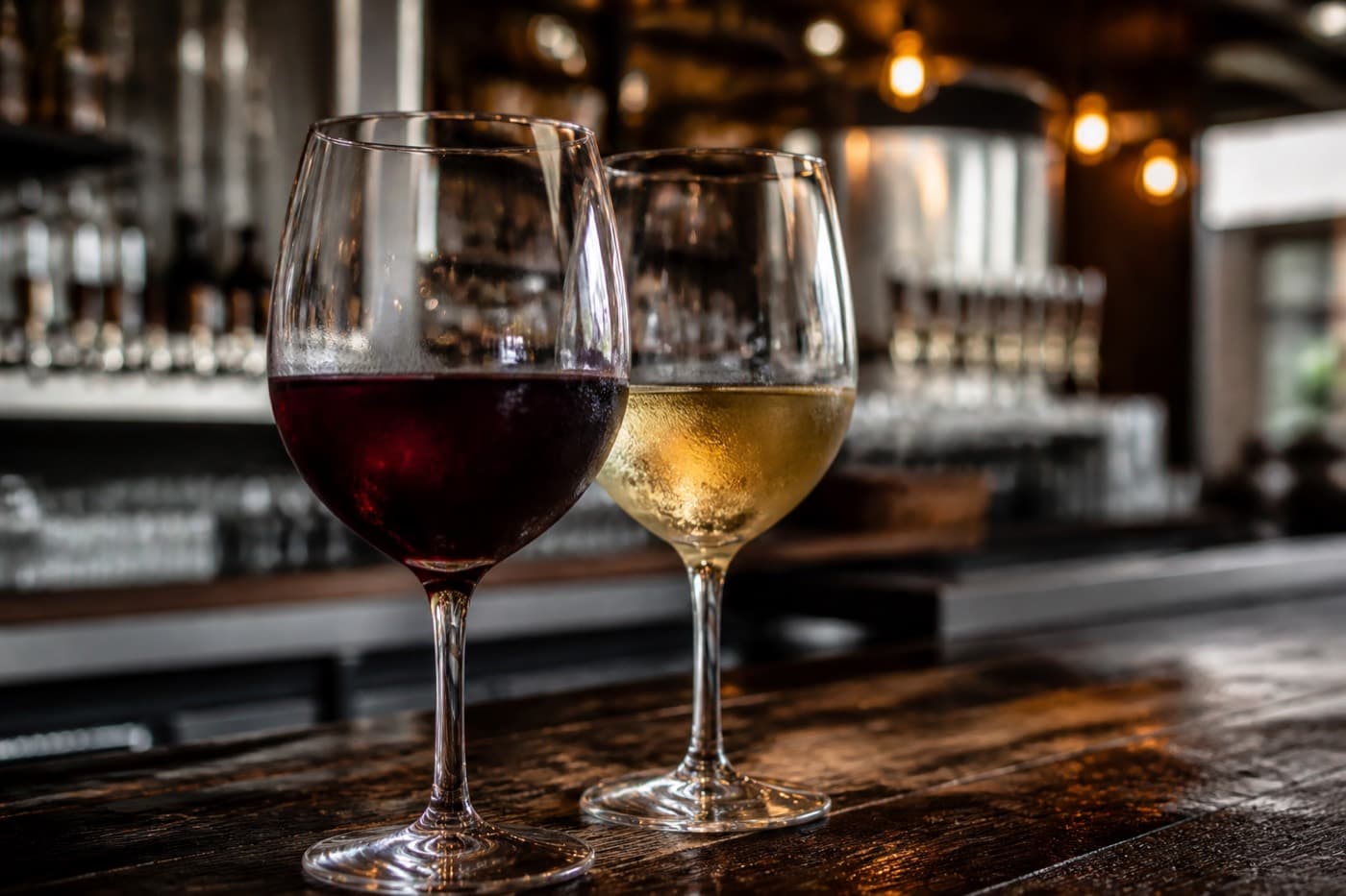 Glasses of red and white wine